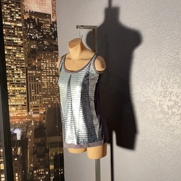 ARMANI EXCHANGE - grey tank w silver & grey sequins - S - Picture 5 of 16